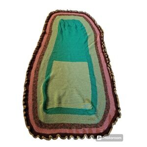 Vintage Grannycore Knit Avocado Blanket MCM 78×28 Crochet Throw Green Retro 70s